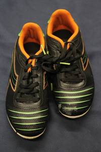 Black and Green Soccer Shoes Size 2Y - Good Condition