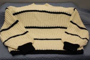 Vintage Hand-Knitted Cream and Black Striped Sweater