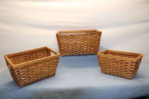 Set of 3 Natural Wicker Storage Baskets with Handles