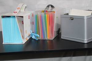 Lot of 3 Document Organizers - Polka Dot Box, Clear Pouch, and Silver Tin