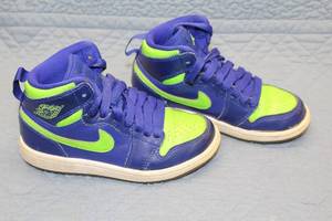 Used Air Jordan High-Top Sneakers in Blue and Neon Green - Size 11C