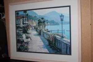 Framed Landscape Painting by Artist Betts - Scenic Waterfront View