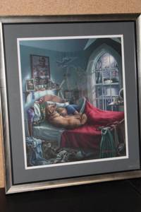 Framed Print of Boy Sleeping with Dog by Artist Meger (2003)