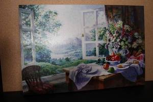 Artistic Landscape Painting with Flowers and Fruit