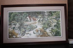 Framed Art Print of Cowboys Crossing a Stream by Bev Doolittle (1984) NO GLASS