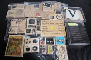 Large Collection of Wooden Rubber Stamps - 42 Pieces