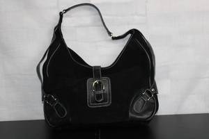 Vintage Black Suede and Leather Shoulder Bag