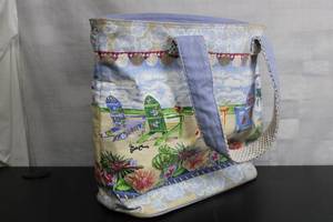 Colorful Beach Tote Bag with Floral and Chair Design