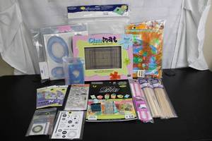 Large Craft Supply Lot Including Craft Keepers, Cutting Mat, and Scrapbooking Tools