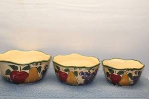 Set of 3 Hand-Painted Fruit Design Bowls