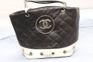 Chanel Black Leather Quilted Handbag with Silver Accents