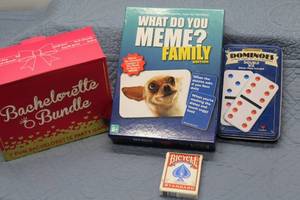 Bachelorette Party Games Bundle with What Do You Meme Family Edition, Dominoes, and Standard Playing Cards