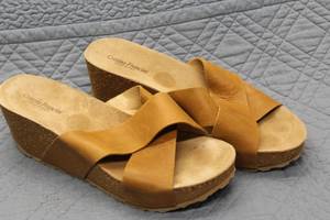 Pair of Brown Leather Wedge Sandals by Cristina Pineda