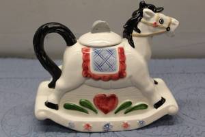 Vintage Ceramic Horse Tea Pot with Heart Design