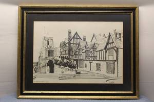 Framed Sketch of Lord Leycesters Hospital in Warwick by Alokta