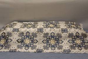 Elegant Blue and Gold Embroidered Tablecloth