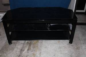 Black Glass Media Stand with Two Shelves