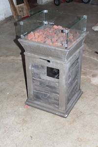 Outdoor Stone Gas Fire Pit with Glass Guard and Cover