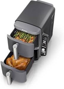 lot A-4 image: Ninja SL401 DoubleStack XL 2-Basket Air Fryer, DoubleStack Technology Cooks 4 Foods at Once, Compact Design, 10 QT, 6-in-1, Smart Finish & Match Cook, Air Fry, Broil, Bake, Easy Meals, Easy Clean,Grey