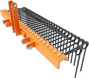 lot 26 image: 72 Inch Pine Straw Needle Rake, 3 Point Landscape Rake, Powder Coated Steel Spring Tow Behind Rake, Tractor Rake Attach to Cat 0 Cat 1, Orange