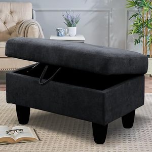 lot 29 image: 28.5 Ottoman with Storage, Linen Ottoman Foot Rest for Living Room Upholstered Footstool, Perfect Storage Ottoman Bench Bag Floor Chair for Bedroom or Entryway, Black Grey