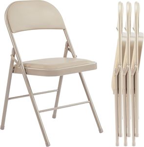lot 56 image: Folding Chair 4 Pack, Leather Padded Folding Chairs, Sturdy Metal Foldable Chairs