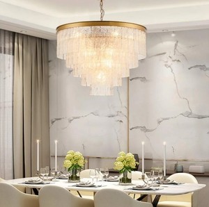 lot A-82 image: Art Deco Luxury Round Crystal Chandeliers Led Modern Semi-Flush Mount Pendant Light Fixture for Kitchen Island Dining Room Living Room D 32 xH 21.6