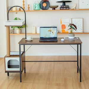 lot 90 image: Computer Desk with Cat Tree, Vintage Office Desk with Cat Condo and Scratching Post, Small Desk for Cats,51.6 Inches