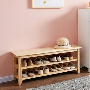 lot 118 image: XKZG Storage Bench Wooden Shoe Bench Simple Style Wood Entryway Bench Shoe Rack (Natural,39.4)