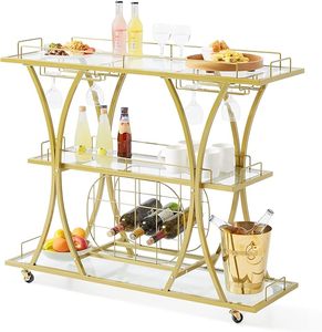 lot 116 image: Bar Cart Gold, 3 Tiers Home Bar Serving Cart on Lockable Wheels