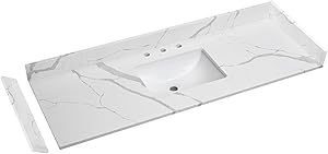 lot 143 image: 60 in.W x 22 in.D Quartz Calacatta River Vanity Top,with Undermount Middle Sink Vanity Top