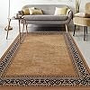 lot 156 image: (Gold Brown, 5 x 7) Antep Rugs Alfombras Bordered Modern 5x7 Non-Slip (Non-Skid) Low Pile Rubber Backing Indoor Area Rug