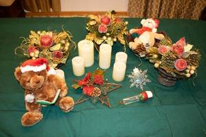 lot 9 image: Holiday Decor Collection Plush Bear, Vine Star, Candles & Glitter Lights