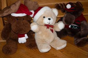 lot 46 image: Set of 3 Festive Plush Toys - Christmas Moose and Bear