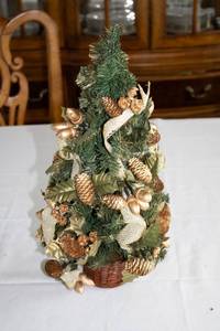 lot 96 image: Decorative Pinecone and Ribbon Tabletop Christmas Tree - 19 inches