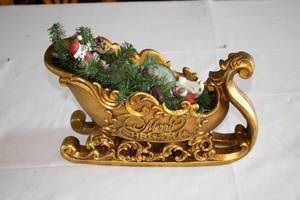 lot 104 image: Vintage Christmas Sleigh with Figurines and Evergreen Accents