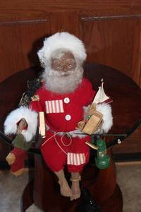 lot 43 image: Vintage Folk Art Santa Claus Doll with Fishing Gear