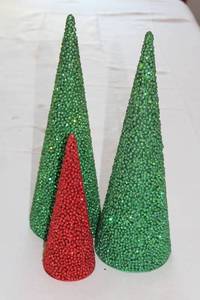 lot 48 image: Set of 3 Glittering Holiday Tree Decorations - Green and Red