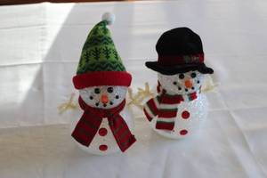 lot 67 image: Set of 2 Decorative Light-Up Snowman Figurines with Hats