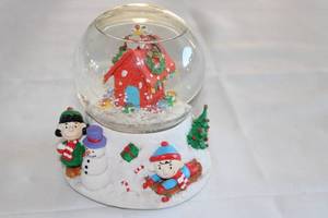 lot 70 image: Holiday Snow Globe Featuring Snowman and Children with House Design
