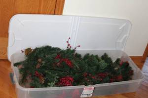 lot 158 image: Set of 3 Holiday Greenery Garlands with Red Berries and Pine Cones