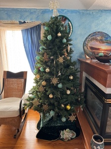 lot A-1 image: 7 Artificial Christmas Tree Decorated with Unique Ornaments and Lights
