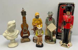 lot 10 image: Misc. Figural Collectible Decanters (EMPTY) Including Guitar Musical (Works) & More