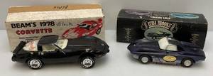 lot 47 image: Vintage EZRA BROOKS & BEAM Corvette Decanters In Original Boxes (EMPTY)