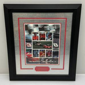 lot 63 image: Vintage Collectors Commemorative Dale Earnhardt And Dale Earnhardt Jr. Stamps Framed Behind Glass 16 x 18