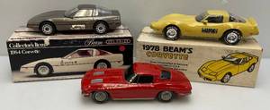 lot 72 image: Vintage Beam Corvette Collectible Decanters Some In Original Boxes (EMPTY)
