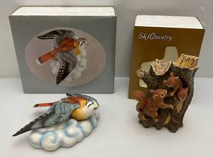lot 101 image: Misc. Ski Country Collectible Decanters Including Limited Edition Red Squirrel & American Kestrel (EMPTY) In Original Boxes