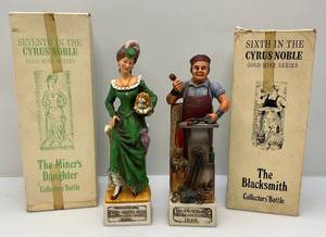 lot 115 image: Cyrus Noble Gold Mine Series Collectible Decanters Including The Miners Daughter & The Blacksmith EMPTY In Original Boxes
