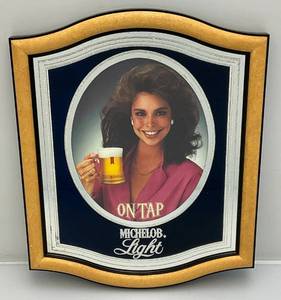 lot 125 image: 1983 Michelob Light On Tap Girl Framed Mirror 13 14 x 16