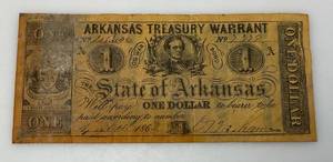 lot 147 image: Antique 1962 Arkansas Treasury Warrant One Dollar (In Protective Sleeve)
